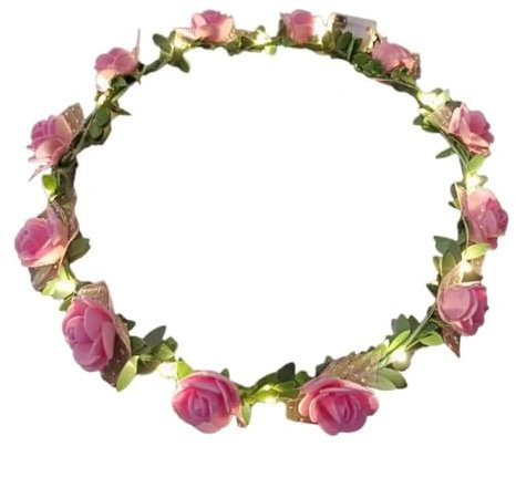 YUEZHAN Headband Bandeau Cheveux Femme Romantique Rougeoyant Guirlande Lumière Rose Fleurs Bandeau Bandeau Fête De Mariage Faveur Lumineuse Guirlande De Cheveux Rose