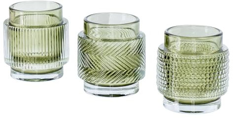 levandeo Lot de 3 photophores en verre vert - Hauteur : 8 cm - Vintage - Décoration de table