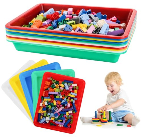 MIVIDE 15 Stück Kunsttabletts aus Kunststoff 28 x 21 x 3 cm, Tablett Serviertablett Rechteckig, Kunststofftablett Serviertabletts für Handwerk, Schule, Zuhause (5 Farben)