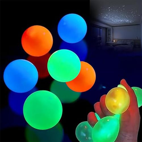 Glow Sticky Balls, Super Soft Fluorescent Stress Wall Balls, Sticky Balls An Der Decke Zu Werfen, Leuchtende Stress Und Angst Relief Sticky Ceiling Balls (Farbe Zufällige Lieferung) (6PCS)