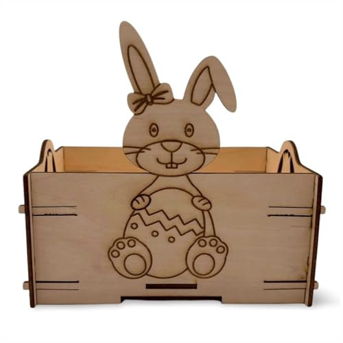 KF- Holz Osternest, Osterkörbchen, Osternest steckbar, inkl. 2 Osteranhänger, 3 mm Birkensperrholz, ca. 18 x 12 x 16 cm, einfacher Steckaufbau, ideale Osterdekoration und Geschenkidee