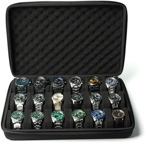 AUKURA Maletín rígido de viaje y almacenamiento, caja de almacenamiento para relojes para presentación y organización (18 compartimentos acolchados)