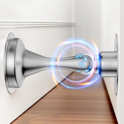 Premium Magnetic Door Stop - Heavy Duty Floor Mounted Doors Stoppers for Walls & Floors - Strong Magnetic Catch, Adhesive Fitting, Rubber Stops, Wall Protector, Chrome Door-Stops