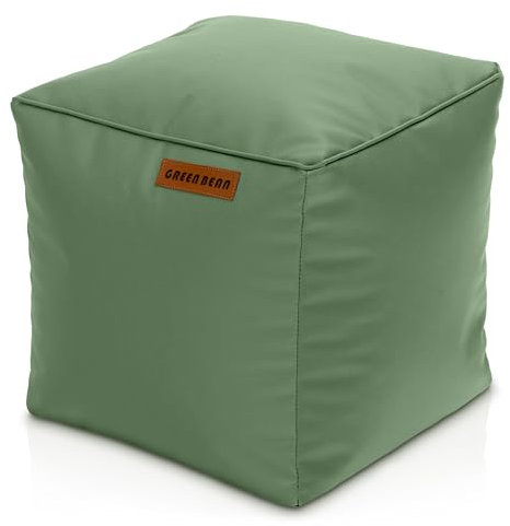 Green Bean Sitzhocker aus Kunstleder - Pouf mit EPS Perlen Füllung - 40 x 40 cm - perfekte Ergänzung zum Sitzsack - Sitzwürfel Sitzkissen Hocker Fußhocker - Hellgrau-Grün