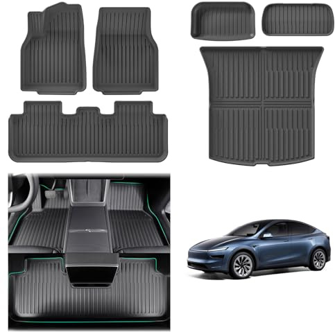[6 Stück] GAFAT Neu Tesla Model Y Juniper/Premium 2025 2026 Fußmatten+Kofferraummatten Komplettset, TPE-Allwetter Innenmatten für Kofferraum & Boden, Hohe Kante 3D-Scan OEM Original (Nicht Stαndαrd)