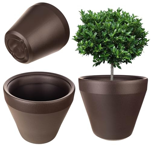 KADAX Großer Blumentopf, Durchmesser 46 cm, Blumenkübel aus Kunststoff, Übertopf, Pflanzkübel für Innen und Außen, Pflanztopf groß, Blumenübertopf (Braun)