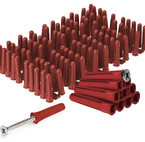 100 Pack Wall Plugs – Heavy-Duty Fixings for Brick, Masonry, Concrete & Plasterboard – Ideal for DIY, Home Improvement & Construction Work (RED, PACK OF 100)