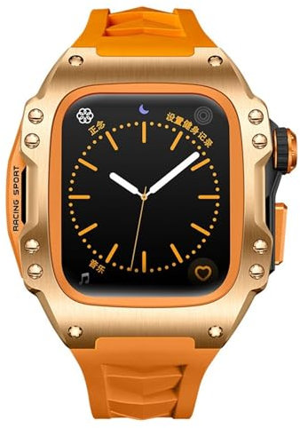 AEHON Per Apple Watch Band 44mm 45mm Custodia protettiva in lega di titanio per iWatch S9 8 7 6 5 4 Cinturino per orologio modificato(Orange,44MM)