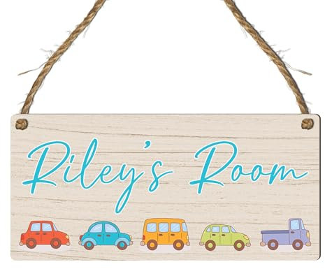 Custom Kids Room Name Plaque | Personalised Boys Bedroom Sign | Wooden Hanging Door Sign | Car Theme or Gaming Controller Gamer Design (Cars 2)