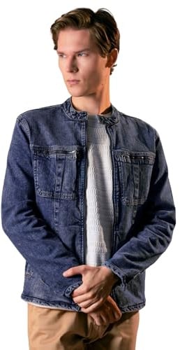 Enorsia Men’s Biker Denim Jacket – Zip-Up Jacket for Men with Snap Collar, Adjustable Chest and Side Pockets – Stylish Regular Fit Denim Jackets for Men UK Smart Casual