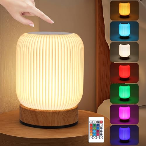 Zankeox Cordless LED Touch Bedside Table Lamp with 13 RGB Colours Changing, Portable USB Rechargeable LED Dimmable Night Light with Remote Control for Children Kids Bedroom Living Room Camping