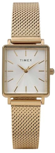 Timex Women's Transcend 22 mm Quartz Watch - Gold-Tone Stainless Steel Mesh Bracelet with Silver-Tone Dial TW2Y26100