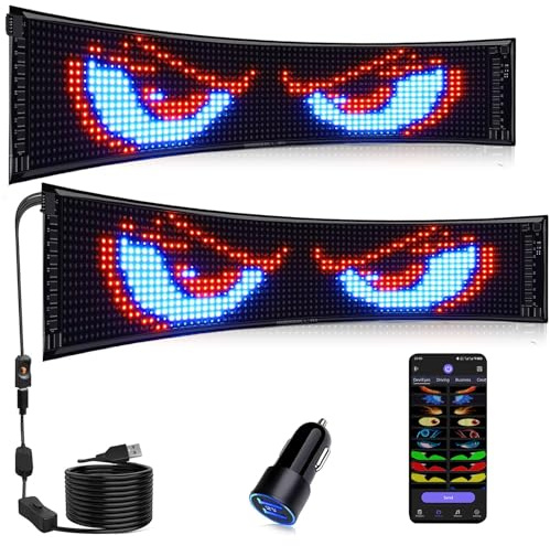 JDVOOTD 2er Set Teufelsaugen Devil Eyes LED Display 59x12cm - Programmierbare Laufschrift mit Auto-Sync, 5V USB Flexibles Panel für Schaufenster Werbung + Frontscheibe