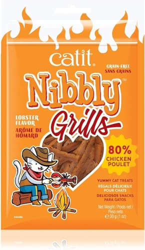 Catit Nibbly Grills - Strisce da masticare per gatti in feltro di pollo con hummer, 30 g (Confezione da 5)