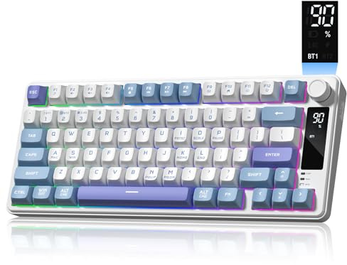 Womier DK75 75% Wireless Gaming Keyboard, Creamy Computer Keyboards, Blue | Tri-Mode 2.4GHz/USB-C/BT5.0 Silent Membrane Keyboard, RGB Backlit, OLED Screen, Media Knob, Anti-Ghosting, Mac/Windows
