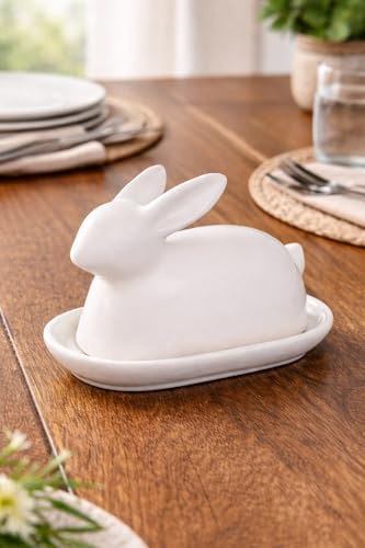The Bridge Collection Rabbit Butter Dish With Lid – Bunny Shaped Covered Butter Holder – Spring Table Decor And Easter Entertaining