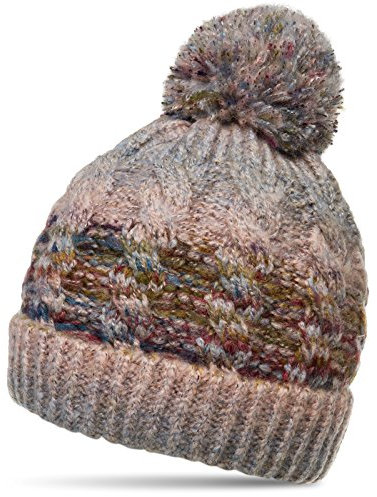 Caspar MU170 Gefütterte Damen Vintage Winter Mütze Bommelmütze Multicolor, Größe:One Size, Farbe:rosa