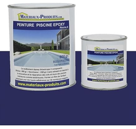 MATPRO - Peinture Piscine Epoxy - Sans Solvant - Très Haute Adhérence sur Béton, Ciment, Enduit - Application Travaux Neufs/Réparation - Bleu Marine - 1Kg