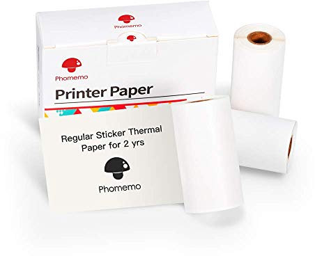 Phomemo Drucker Papier - M02/M02Pro/M02S/M03/M03AS/M04S/M04AS Mini Aufkleber Drucker Papier, Weißes Mini Pocket Thermal Pinter Papier für selbstklebendes Aufkleber Papier, 3 Rollen, 50mm x 3.5m