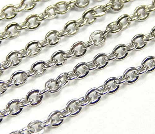 Perlin - 3 Meter Edelstahlkette Metallkette aus Edelstahl Gliederkette Kabel Kette Link Rund Panzerkette 2 x 2,5 mm Silberfarbe Meterware für Schmuck Zubehör DIY M424 x3