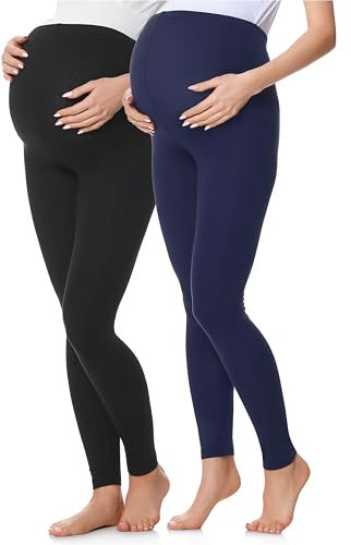 Be Mammy Lote de 2 Legging Grossesse Femme Long Legging Maternité Confortable BE20-230 (Noir/Navy Bleu, S)