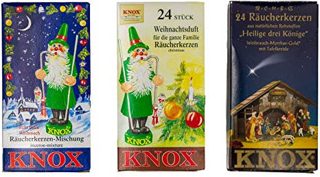 KNOX Räucherkerzen - 3er Set Weihnacht - Düfte: Weihnachtsduft, Mischung, Heilige DREI Könige - Menge: 72 - Made in Germany