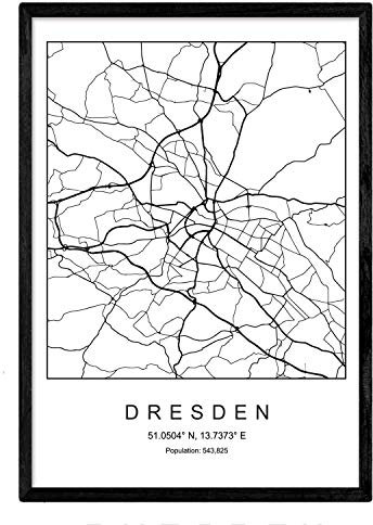 Nacnic Minimalistische Stadtplanen Poster. Geometrische Stil Wanddekoration Abbildung von Dresden. Verschiedene Deutsche Stadtkarten, Plänen und Reisen Bilder ohne Rahmen. Größe A3.