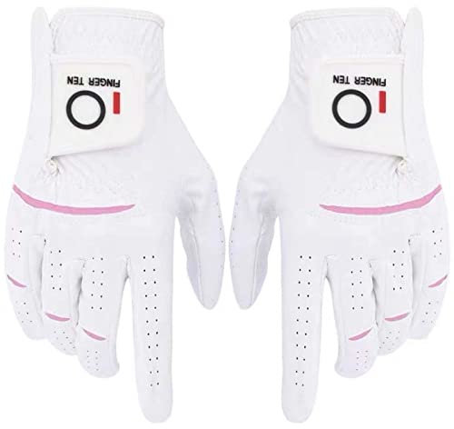 FINGER TEN Golfhandschuhe Damen Paar Linke Rechte Hand 2 Stück Golfhandschuh Mikrofaser Allwetter Regentag Nass Heiß Golf Handschuh Links Rechts Griff Haltbarkeit Weicher Komfort (1 Paar, S)