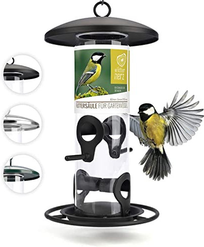wildtier herz I Körner Vogelfutterspender 26cm - aus rostfreiem Metall, Vogel Futterstation, Futtersäule, Wildvögel Futtersilo, ganzjährige Fütterung (Schwarz)