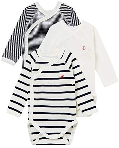 Petit Bateau 54219, Body neonato manica lunga (Pacco da 3) Unisex - Bimbi 0-24, Variante 1, 3 mesi