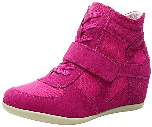 rismart Donna Zeppa in Cima Cuneo Lavoro Informale Lacci Fibbia Sneaker Scarpe 8522(Fucsia,39 EU)