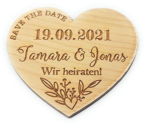Save the Date Magnete für Hochzeit, personalisierte Herz Magnete aus Holz, 5 St.