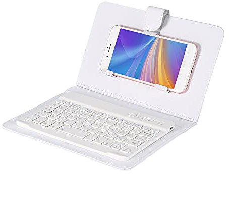 Bindpo Bluetooth Tastatur & Hülle, Universal Wireless Bluetooth Tastatur + Schutzhülle + Ständer für 4,5-6,8 Zoll Handy und Tablet(Weiß)