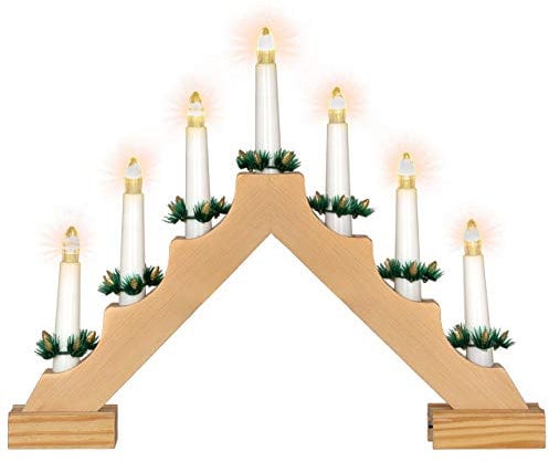 Schwibbogen aus Holz 7 LED Lichterbogen Dreieckform Leuchtfarbe warm-weiß Leuchtbogen Weihnachtsbeleuchtung Weihnachtsdeko Timer Batterie Xmas