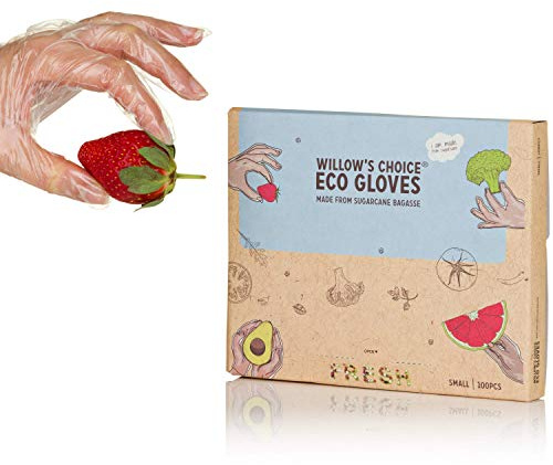 Willow's Choice Eco Disposable Gloves, Made from Bio Sugarcane Plant Waste, Vegan, Recyclable, BPA and Phthalates Free, Touch Screen Friendly, Great for Food Handling and Home Chores, 100 pcs, Small