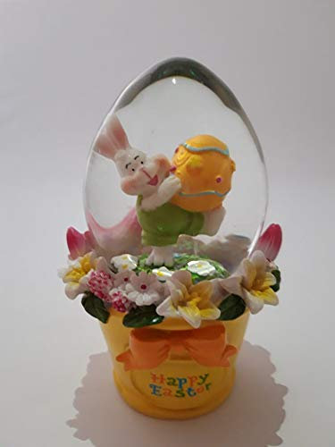 Glitzerkugel Osterei, gelb, 12 cm, Schneekugel Glitterkugel Osterhase Blumentopf Geschenkidee