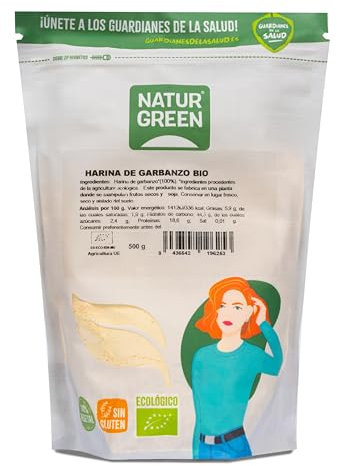 NaturGreen - Harina de Garbanzos BIO, Harina Ecológica, Rica en Proteínas, Fuente de Fibra, Ideal para Rebozados o Tortillas, 100% Vegana, Sin Gluten - 500 g