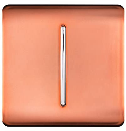 Trendi 1 Gang 2 Way 240V Screwless Raised Front Plate Plastic Artistic Modern Glossy 10 Amp Chrome Rocker Single Electrical Wall Light Switch Copper - ART-SS2CPR