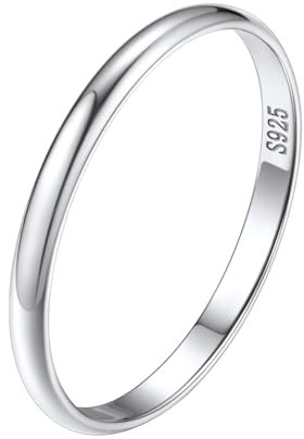 Silvora Dünne Schmale Ring für Damen Frauen 925 Silber Vintage Konvexer Ring 2mm breit Schlichter Glänzender Bandring Stapelbarer Vorsteckring Freundschaftsring in Silber Ringgröße 62(20)