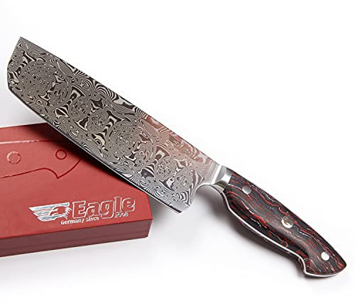 Eagle U-Grip - Nakiri-Messer 18 cm - Voll-Damaststahl 108 Lagen/Heftschalen: G10 schwarz-rot-weiß