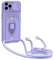 yanasuo Protección de Cámara Funda Compatible con iPhone 13 Pro, con Anillo Soporte, Ajustable Collar Correa de Cuello Cordón Carcasa de Silicona-Púrpura