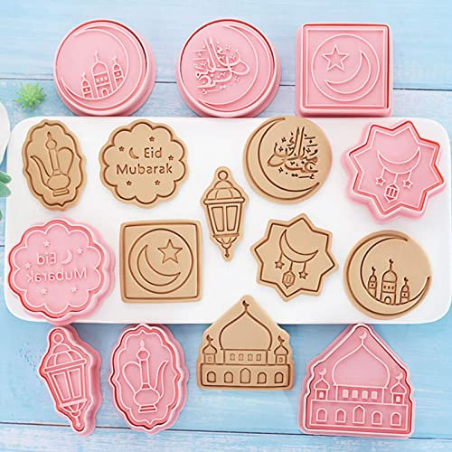 Eid Mubarak Cookie Cutters, 8pcs Silicone Biscuit Mold DIY Cake Baking Tools Ramadan Islamic Muslim Decoration Biscuit Shape Press Maker Stamps (Set A)