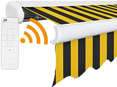 Arilco Elektrische Vollkassettenmarkise Kassettenmarkise Gelenkarmmarkise Markise Sonnenmarkise Sonnenschutz in vielen Farben und Größen wählbar in der Kassettenfarbe Weiss (5m x 3m, Tukan)