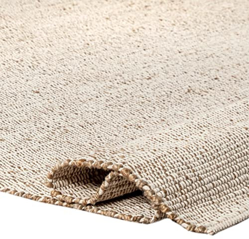 S & L Homes Jute-Teppich aus Baumwolle, handgewebt, natürlicher Bauernhausbereich, für Wohnzimmer, rustikale Vintage-Bohemian-Dekoration, 2,4 x 3,5 m, naturfarben