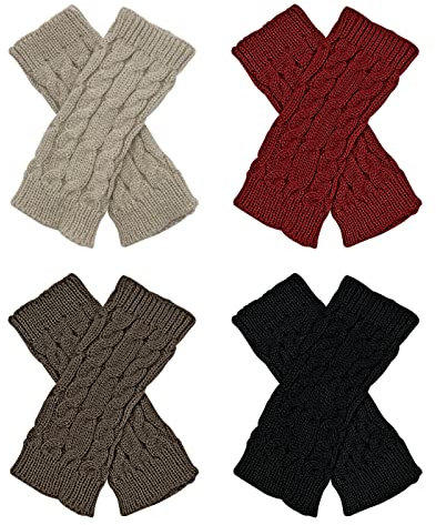 Ruicaifu 4 Pairs Wrist Fingerless Gloves - Knitted Winter Warmers, Stretchy Warm Mittens for Women Men (4 Colors)