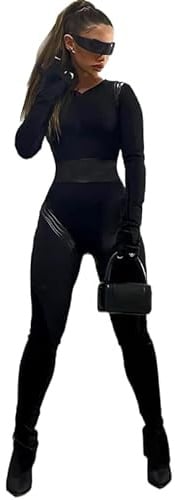 Lerrita Damen Eng Jumpsuit Yoga Overall Langarm Stehkragen Sportanzug Mit Reißverschluss Frauen Fitness Slim Fir Sport Trainingsanzug Bodycon Jogginganzug Mode Playsuits Hosenanzug Gymnastik Outfit