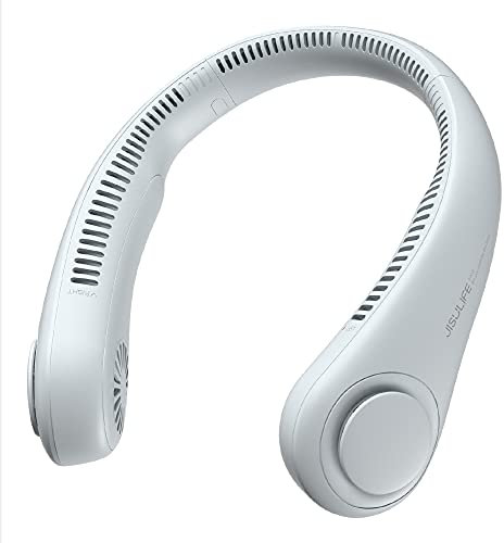 Heavy Sleeper Portable Neck Fan, Rechargeable Hands Free Bladeless Hanging Fan, 4000 mAh Battery Wearable Fan, 3 Speeds Headphone Design, USB Powered Desk Fan, for outdoor & indoor use, GREY