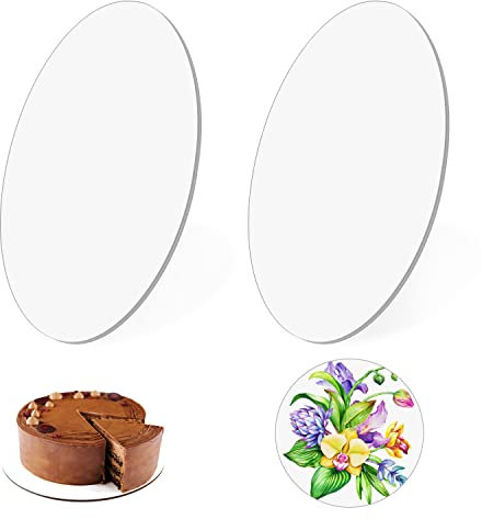 RNHDLY 2Pcs Round Cake Board 8 Inch Cake Board, Round Acrylic Cake Base Board, Circle Clear Acrylic Sheets with Protective Film for Making Cake Boards, DIY Painting Christmas Decorations