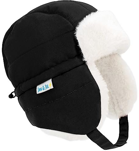 Jan & Jul Warme Winddichte Trapper Wintermütze für Kinder (XL: 5-12J, Schwarz)