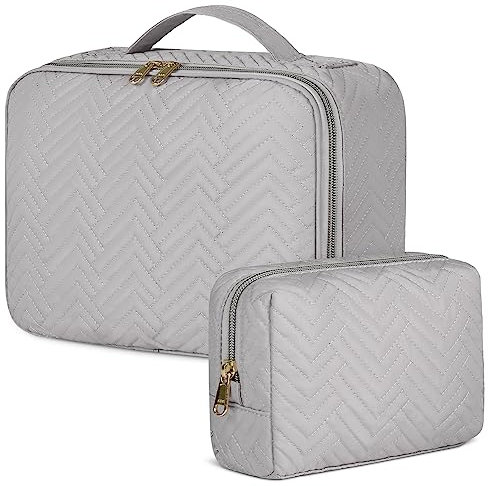 IGOLUMON Trousse de Toilette Femme Grande Capacité Trousse Maquillage Imperméable Trousse de Toilette Voyage Sac à Cosmétiques 2 Pièces Noir (Gris)